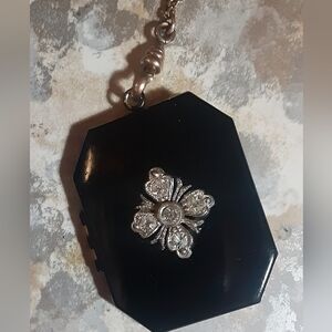 Victorian Black Enamel GF LOCKET & GF CHAIN W & S B Co. (w Star) c1880-1910